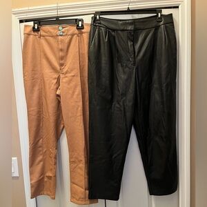 Set of 2 EXPRESS Black and Tan Faux Leather Pants Size 14